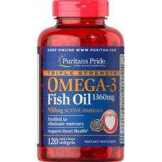 Омега-3 рыбий жир, Omega-3 Fish Oil, Puritans Pride, 1360 мг (950 мг активного омега-3), 120 капсул, 31530
  