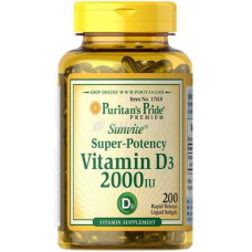 Vitamin D3, Vitamin D3, Puritans Pride, 2000 IU, 200 Capsules, 31533
 