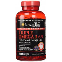 Omega 3-6-9, Flaxseed & Cucumber Oil, Omega 3-6-9 Fish Oil, Puritans Pride, Triple Strength, 240 Capsules, 31547
 