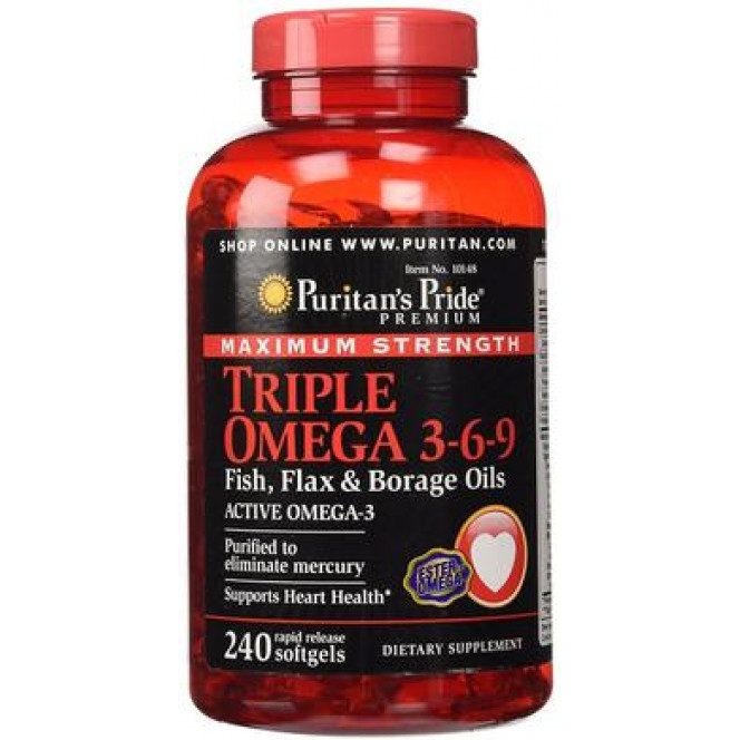 Omega 3-6-9, Flaxseed & Cucumber Oil, Omega 3-6-9 Fish Oil, Puritan's Pride, Triple Strength, 240 Capsules, 31547
 