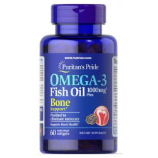 Омега-3, рыбий жир, Omega-3 Fish Oil, Puritans Pride, поддержка костей, 1000 мг, 60 капсул, 33024
  