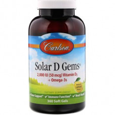 Fish Oil, Vitamin D, Solar D Gems, Carlson Labs, Lemon, 2000 IU, 360 Capsules, 33109
 