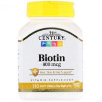 Biotin, Biotin, 21st Century, 800 mcg, 110 Tablets, 33149
 