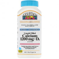 Calcium 1200mg + D3, Calcium + D3, 21st Century, Liquid Filler, 90 Capsules, 33163
 