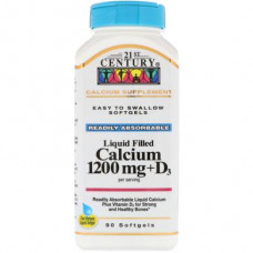 Calcium 1200mg + D3, Calcium + D3, 21st Century, Liquid Filler, 90 Capsules, 33163
 