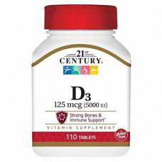 Vitamin D3, Vitamin D3, 21st Century, 5000 IU, 110 Tablets, 33182
 