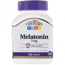 Melatonin, Melatonin, 21st Century, 3 mg, 200 Tablets, 33220
 