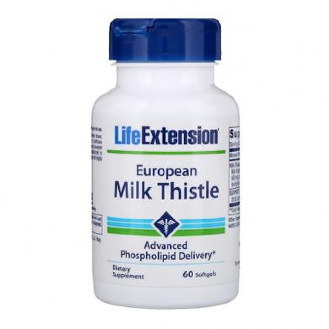 Силимарин (расторопша), European Milk Thistle, Life Extension, 60 желатиновых капсул, 34754
  