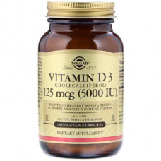 Vitamin D3, Vitamin D3 Cholecalciferol, Solgar, 5000 IU, 120 capsules, 34869
 