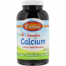 Жевательный кальций для детей, Kids Chewable Calcium, Carlson Labs, ваниль, 250 мг, 120 таблеток, z01107
  