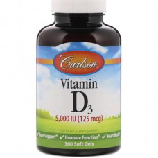 Витамин Д-3, Vitamin D3, Carlson Labs, 5000 МЕ, 360 гелевых капсул, z01108
  