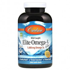 Омега-3, Elite Omega-3, Carlson Labs, вкус лимона, 1600 мг, 240 капсул, z02813
  