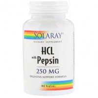 Betaine HCl + Pepsin, HCL with Pepsin, Solaray, 250 mg, 180 capsules, z02844
 