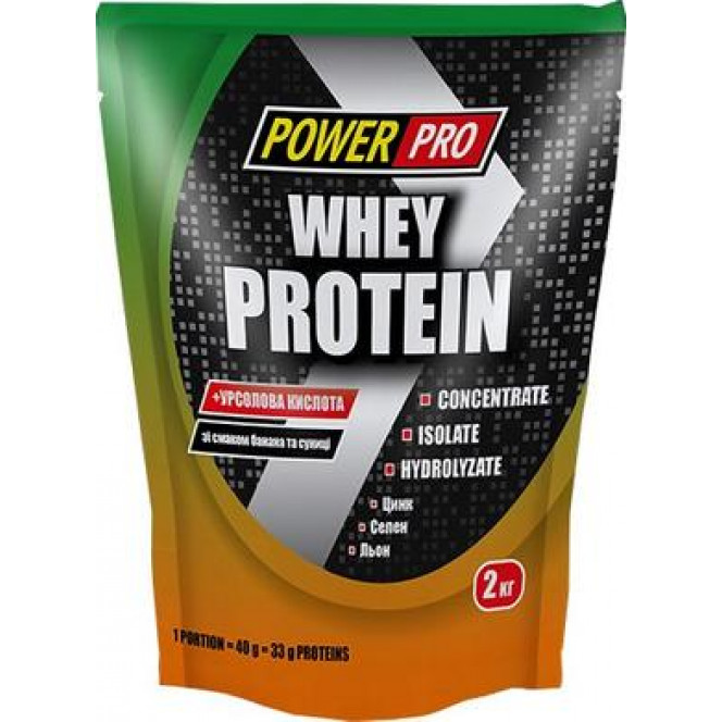 Протеин, Whey Protein, PowerPro, вкус банан-земляника, 2 кг, z03807
  