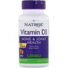 Витамин Д3, Vitamin D3 Fast Dissolve, Strawberry Flavor, Natrol, вкус клубники, 5000 МЕ, 90 таблеток, z04652
  