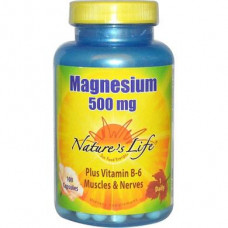 Магний и витамин В-6, Magnesium Vitamin B-6, Natures Life, 500 мг, 100 капсул, z05131
  