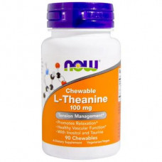 L-Теанин, L-Theanine, Now Foods, 100 мг, 90 жевательных таблеток, Z05216
  