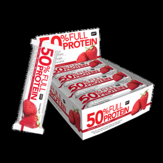 Батончик, 50% Full Protein Bar, Qnt, вкус экзотическая клубника, 12 шт x 50 г, Z05551
  