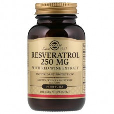 Ресвератрол (Resveratrol), Solgar, 250 мг, 30 капсул, 30533
  