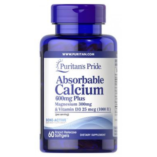 Кальцій плюс магній і вітамін Д3, Absorbable Calcium plus Magnesium with Vitamin D3, Puritans Pride, 600 мг/300 мг/1000 МО, 60 капсул, Z05727