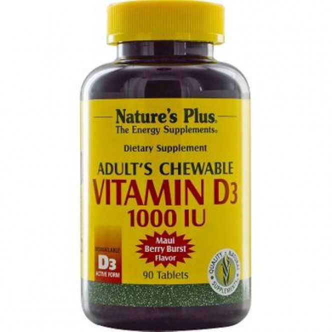 Natures Plus Chewable Vitamin D3 Adult, 1000 IU, Berry Flavor, 90 Tablets, Z05770
 