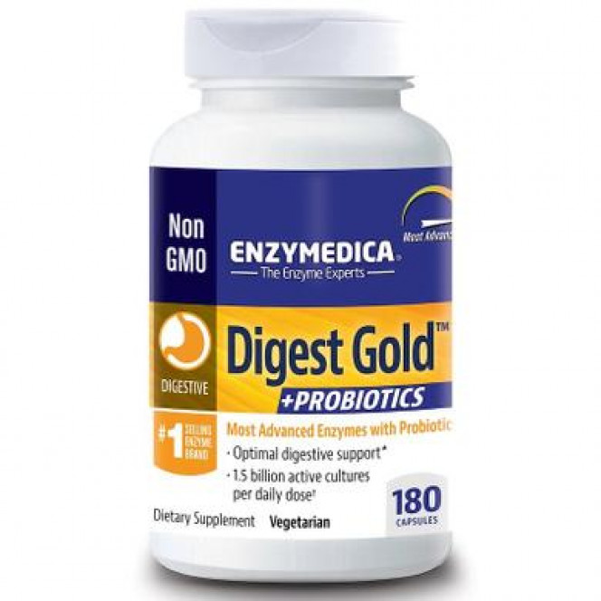 Probiotics + Enzymes, Digest Gold + Probiotics, Enzymedica, 180 Capsules, Z05854
 