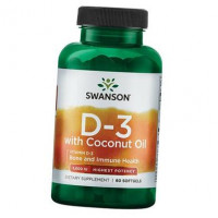 Ultra Powerful Vitamin D-3 with Coconut Oil, Swanson, 5000 IU, 60 Softgels, Z06778
 