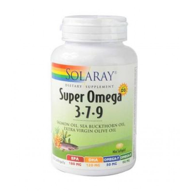 Omega 3-7-9 with Vitamin D-3, Super Omega 3-7-9, Solaray, 120 Softgels, Z06810
 