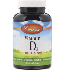 Vitamin D3, Vitamin D3, Carlson Labs, 1000 IU, 250 Softgels, Z07025
 