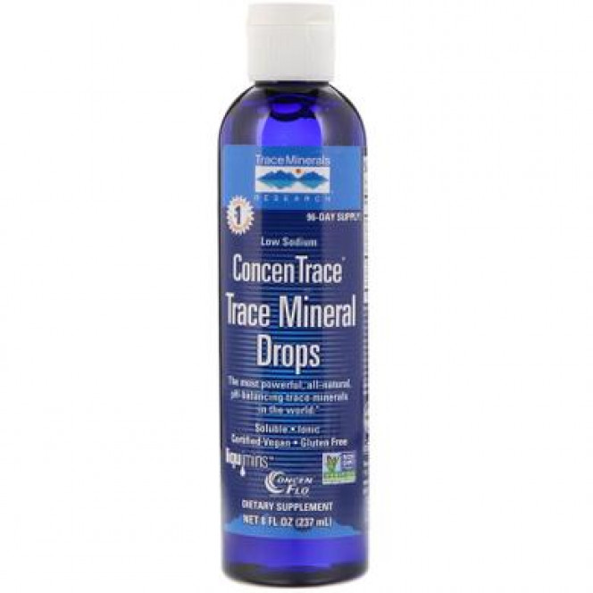 Минералы в виде капель, Low Sodium ConcenTrace, Trace Mineral Drops, Trace Minerals Research, 237 мл, Z07078
  