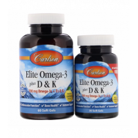 Elite Omega-3, Elite Omega-3 Plus D&K, Carlson Labs, lemon flavor, 60 + 30 (free) softgels, Z07094
 