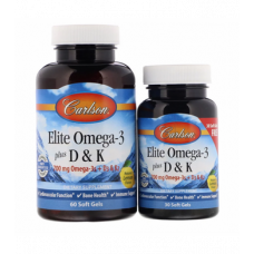 Элитная Омега-3, Elite Omega-3 Plus D&K, Carlson Labs, вкус лимона, 60 + 30 (бесплатно) гелевых капсул, Z07094
  