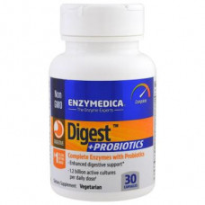 Enzymes & Probiotics, Digest + Probiotics, Enzymedica, 30 Capsules, Z07125
 