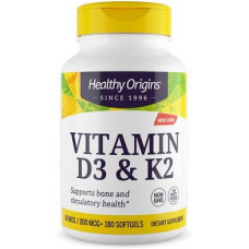 Витамин Д3 и К2, Vitamin D3 + K2, Healthy Origins, 50 мкг/200 мкг, 180 гелевых капсул, Z07778
  