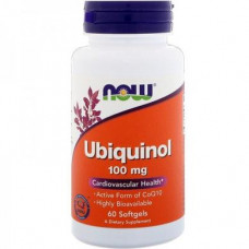 Убихинол (CoQ10), Ubiquinol, Now Foods, 100 мг, 60 гелевых капсул, Z08460
  