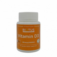 Витамин Д3, Vitamin D3, Biotus, 2000 МЕ, 60 капсул, Z09481
  