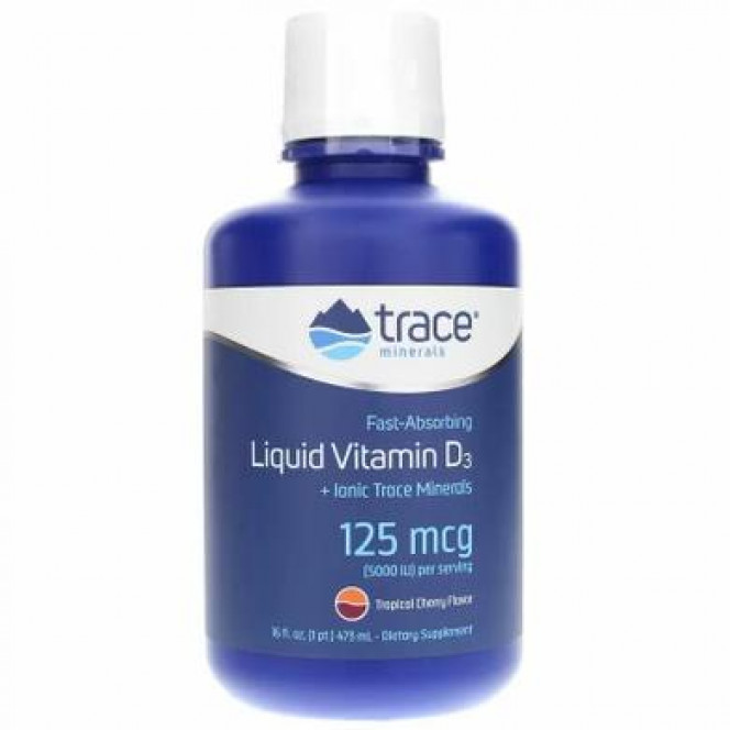 Жидкий витамин Д3, Liquid Vitamin D3, Trace Minerals Research, 5000 ME, вкус тропическая вишня, 473 мл, Z09491
  