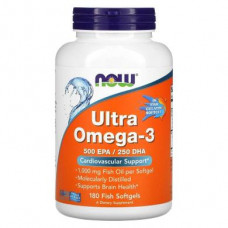 Ультра Омега-3, 500 EPA / 250 DHA, Ultra Omega-3, Now Foods, 180 рыбных желатиновых капсул, Z06890
  