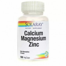 Кальций, магний и цинк, Calcium, Magnesium, Zinc, Solaray, 100 вегетарианских капсул, Z09693
  