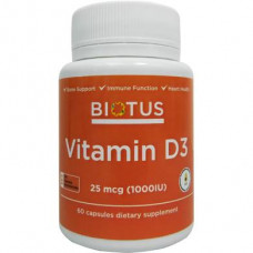 Витамин Д3, Vitamin D3, Biotus, 1000 МЕ, 60 капсул, Z09694
  