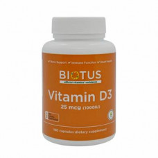 Витамин Д3, Vitamin D3, Biotus, 1000 МЕ, 180 капсул, Z09695
  