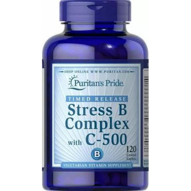 Stress Vitamin B-Complex with Vitamin C-500 Timed Release, Puritan's Pride, 120 Caplets, Z09683
 