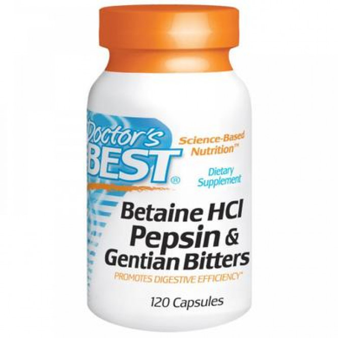 Бетаин гидрохлорид + пепсин, Betaine HCL Pepsin, Doctor's Best, 120 капсул, 05706
  