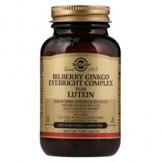 Blueberry, Ginkgo, Eyebright Plus Lutein, Bilberry Ginkgo Eyebright Lutein, Solgar, Complex, 60 Capsules, 6670
 