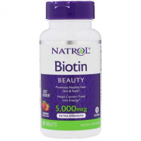 Biotin, Biotin, Strawberry Flavor, Natrol, 5,000 mcg, 90 Tablets, 7866
 