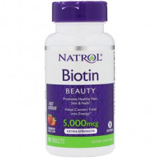 Biotin, Biotin, Strawberry Flavor, Natrol, 5,000 mcg, 90 Tablets, 7866
 