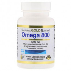 Омега 800 рыбий жир, Omega 800, California Gold Nutrition, 80% EPA/DHA, 1000 мг, 30 капсул, 8123
  