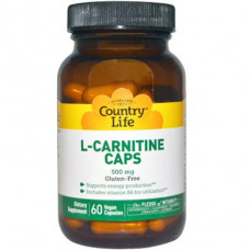 Carnitine Tartrate, L-Carnitine, Country Life, 500 mg, 60 Capsules, 8224
 