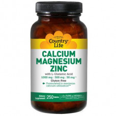 Кальций магний цинк, Calcium Magnesium Zinc, Country Life, 250 таблеток, 8831
  