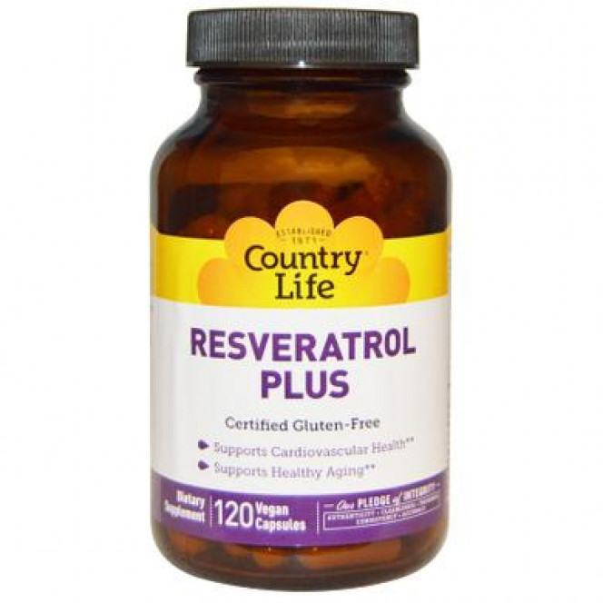 Ресвератрол плюс (Resveratrol), Country Life, 120 капсул, 8848
  